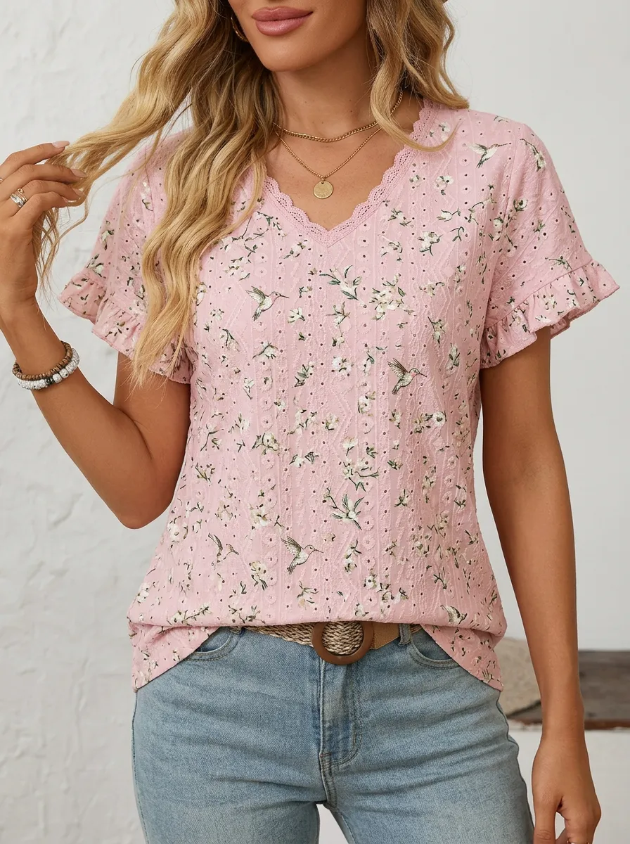 Hummingbird Floral Nature Women's Loose Printed Blouse