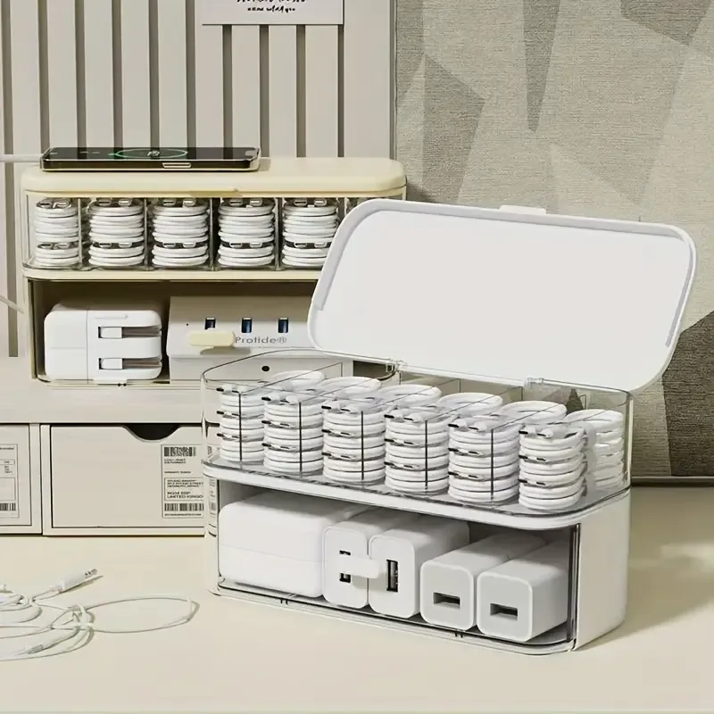 1pc Clear Desktop Cable Organizer Box