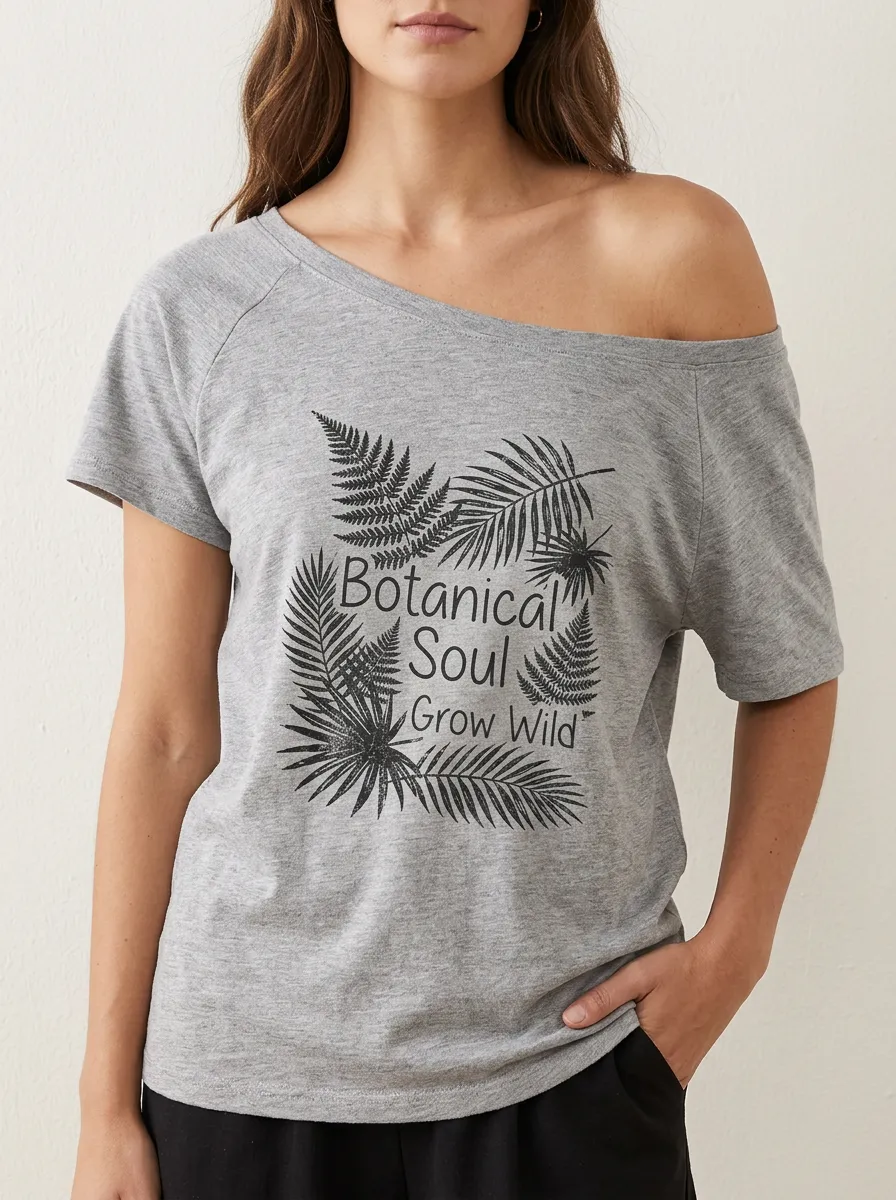 Women's Botanical Soul Fern Leaf Printed Off-Shoulder Top