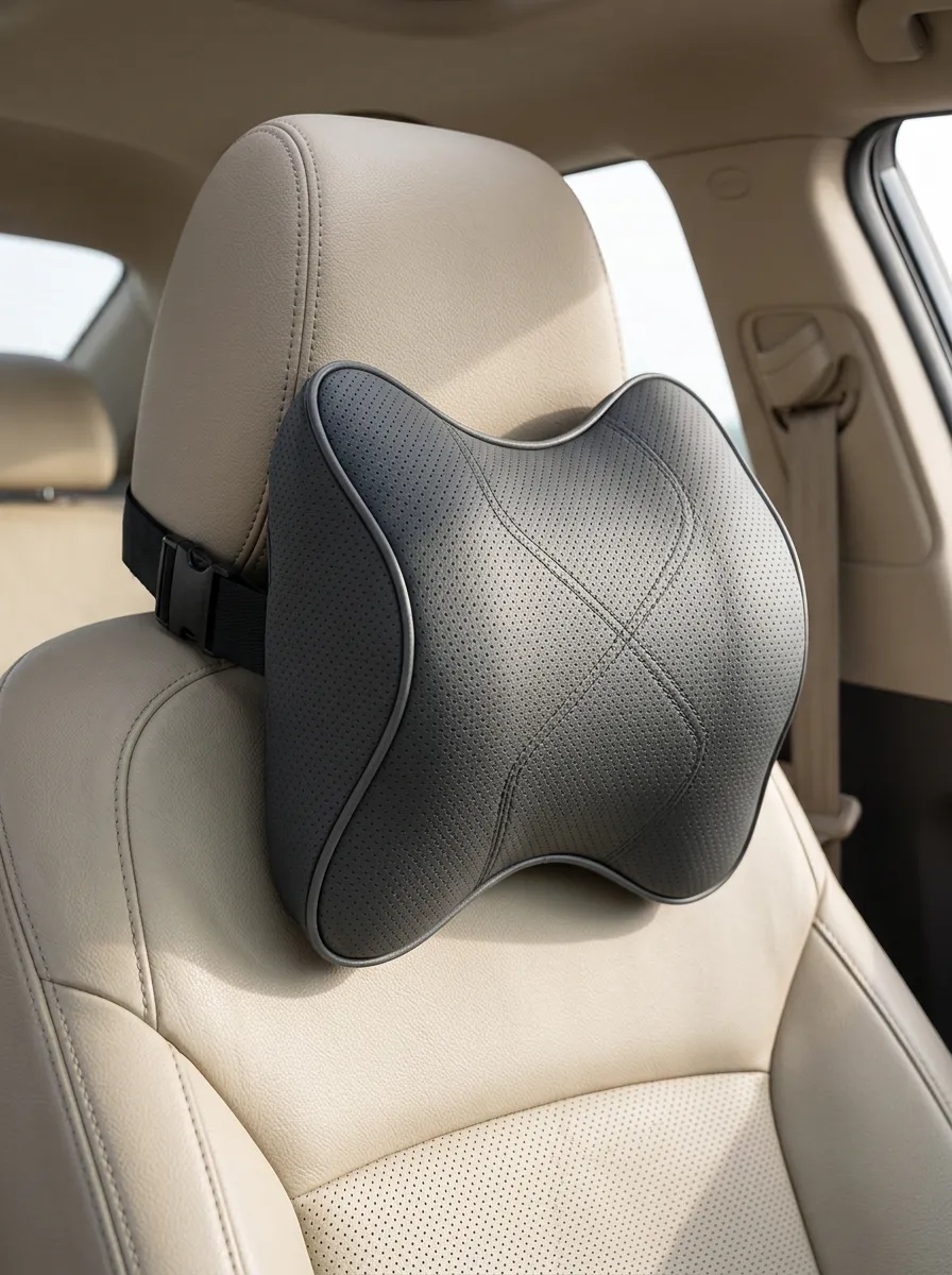 Perforated Leather-Texture Car Neck Support Pillow