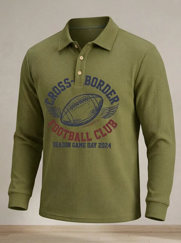 Men's Football Lover Winged Ball Printed Waffle Polo Shirt