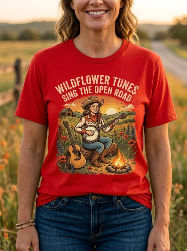 Festival Banjo Wildflower Country Music Graphic T-Shirt