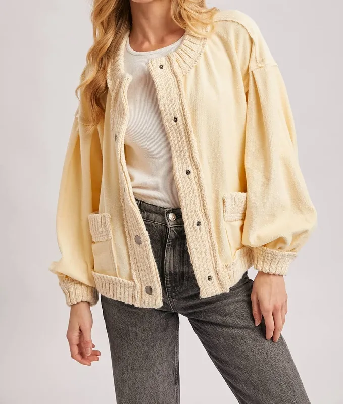 Ribbed Cotton Blend Knit Relaxed Button Down Shirt