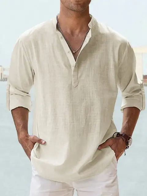 Men's Casual Shirt Long-Sleeve With Stand Collar