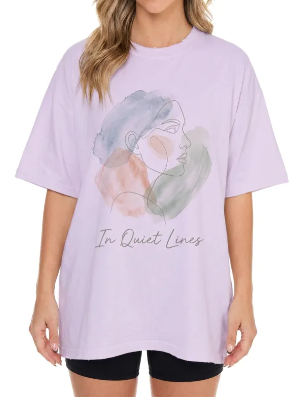 Women's Abstract Minimalist Face Watercolor Printed T-shirt