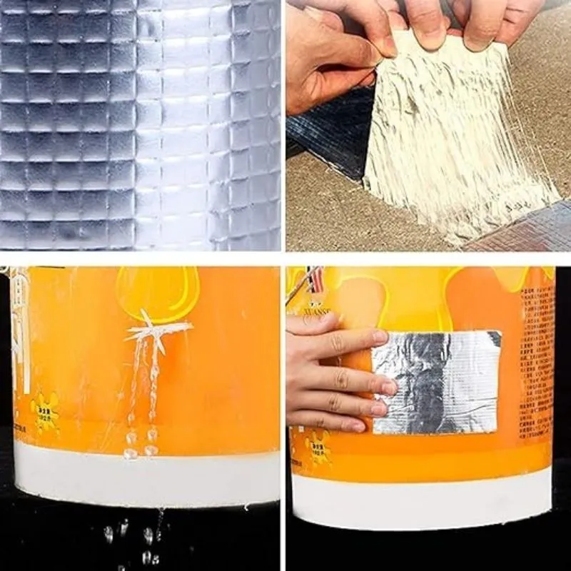 Big Size Leakage Repair Waterproof Tape for Pipe Leakage Roof Water Leakage Solution Aluminium Foil Adhesive Tape Sealing Butyl Rubber Tape (5 Meter (4 inch))