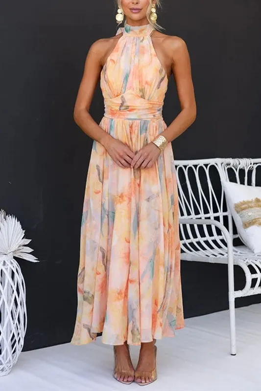 Summer Halter Floral Maxi Dress