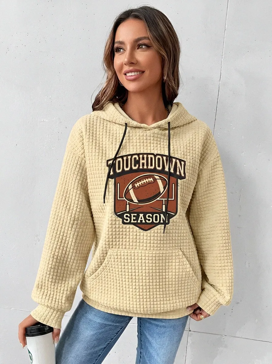 Women's American Football Touchdown Season Graphic Printed Waffle Hoodie