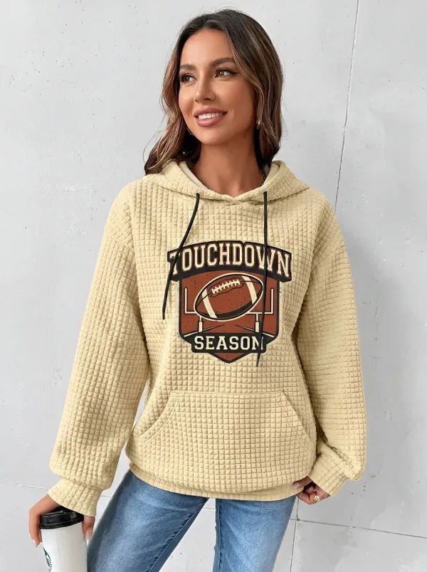 Women's American Football Touchdown Season Graphic Printed Waffle Hoodie