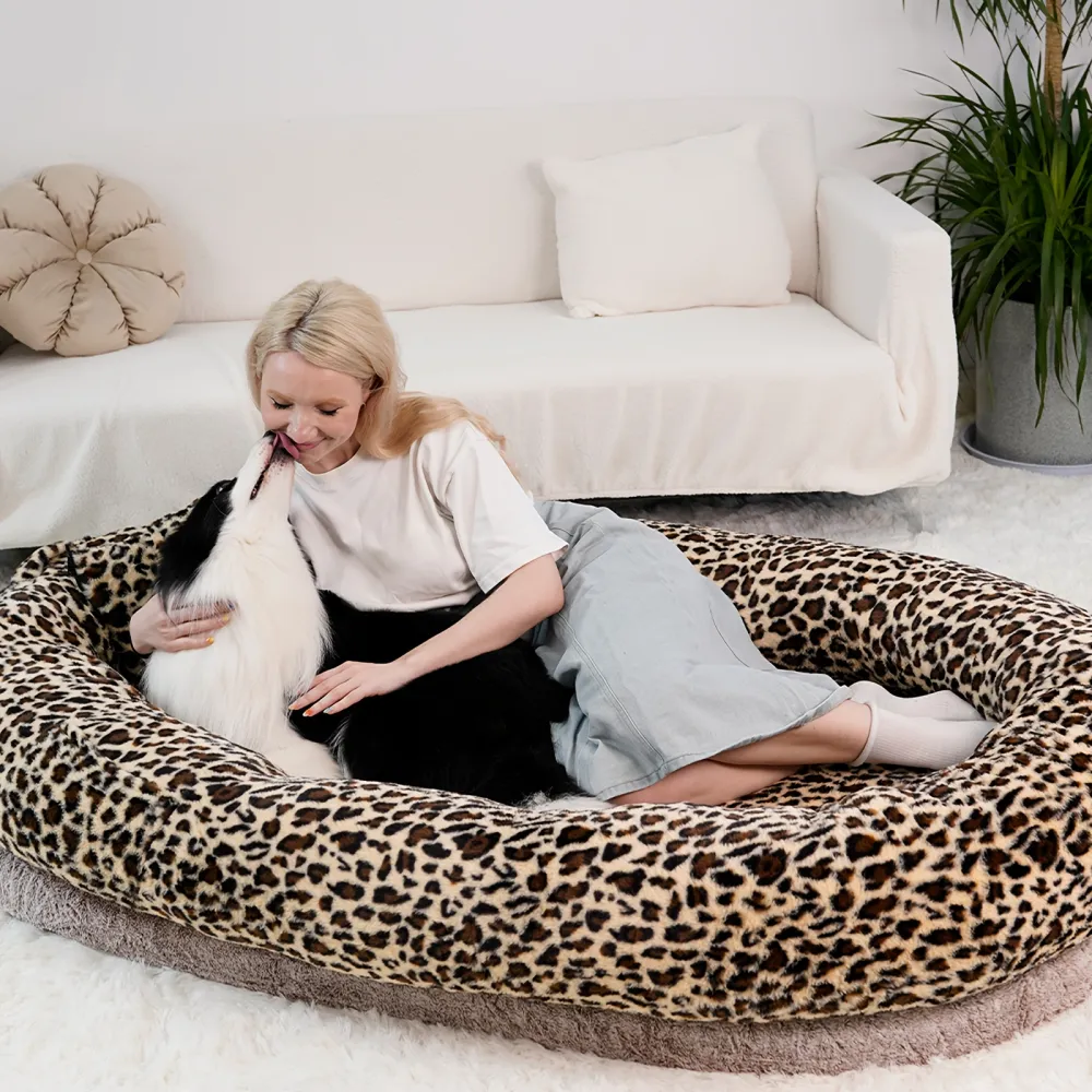 Leopard Print Pet Bed Set with Blanket and Pillow, Pet Furniture for Large Dogs and Cats