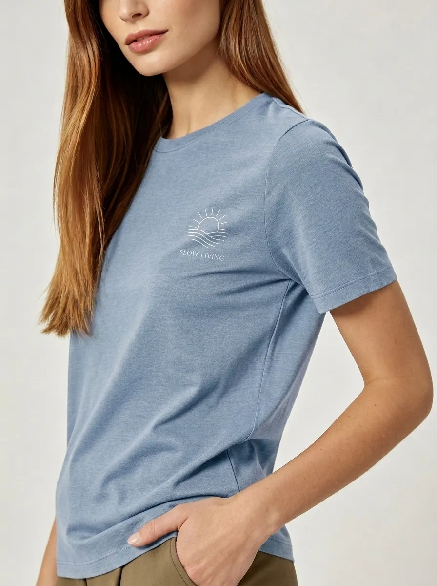 Women's Slow Living Minimalist Sun Wave Printed T-shirt
