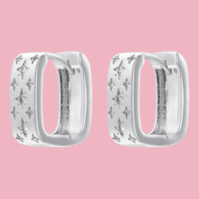 Square Sparkle Hoop Earrings