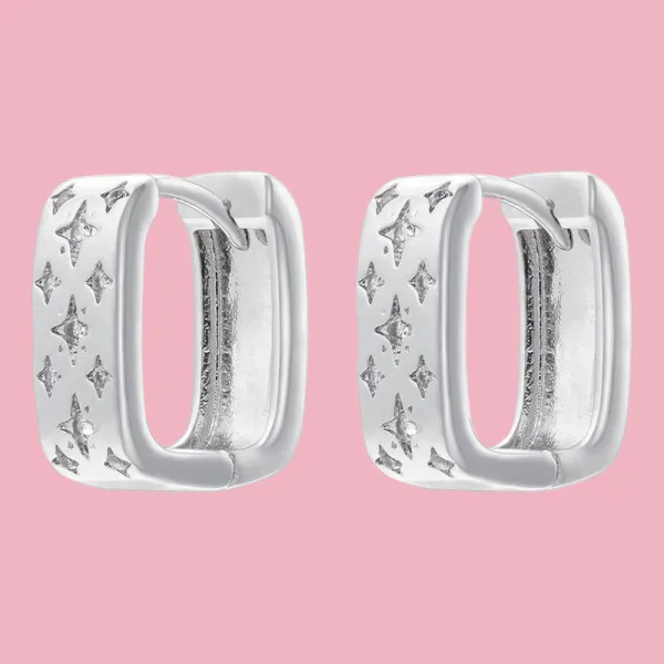 Square Sparkle Hoop Earrings