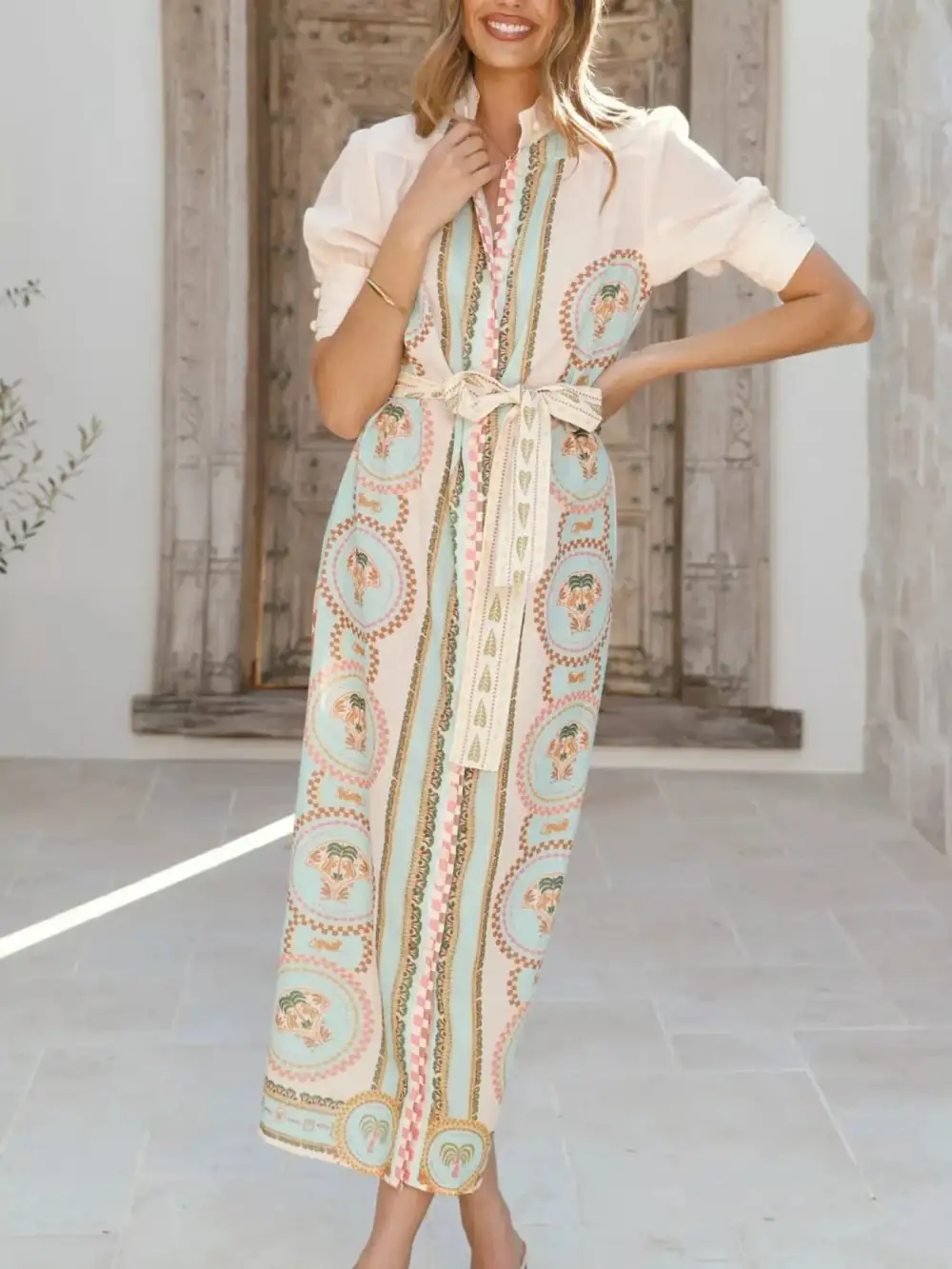 Refined Puff-Sleeve Printed Midi Dress