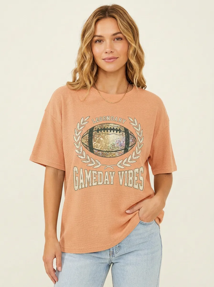 Women's Contemporary Football Ball Sparkle Crew Neck Graphic T-Shirt