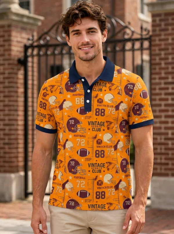 Men's Retro Gridiron Vintage Polo Shirt