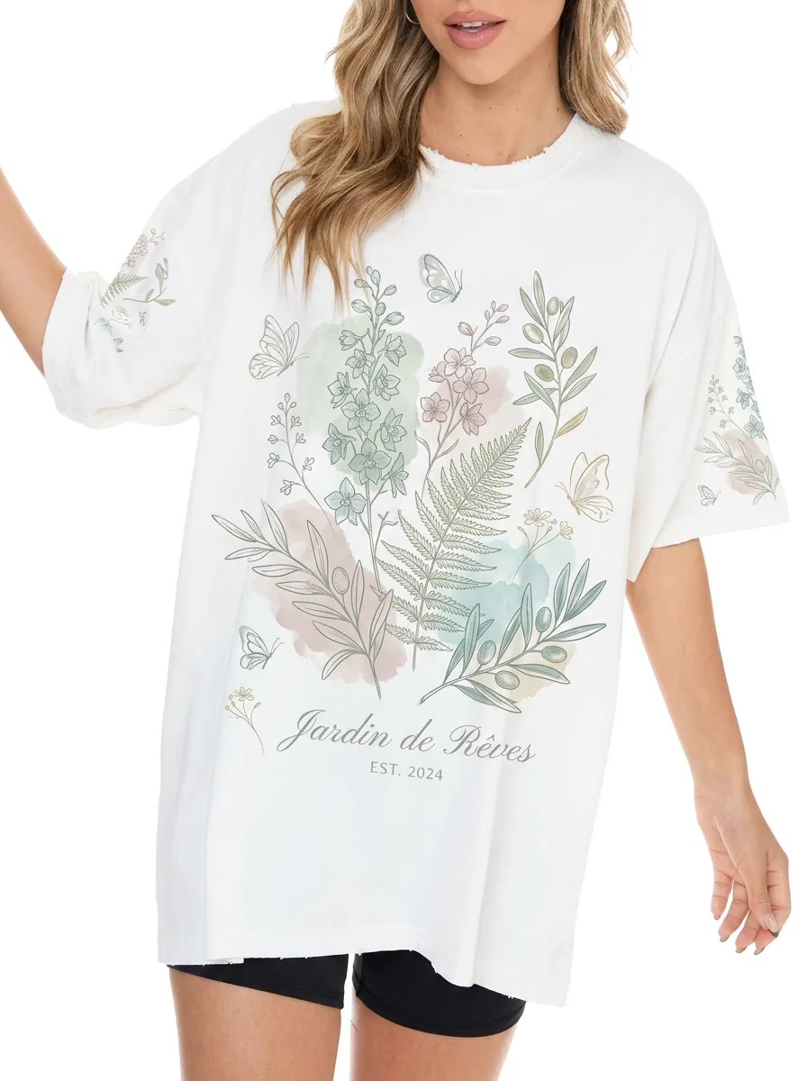 Women's Botanical Butterfly Jardin de Rêves Printed T-shirt