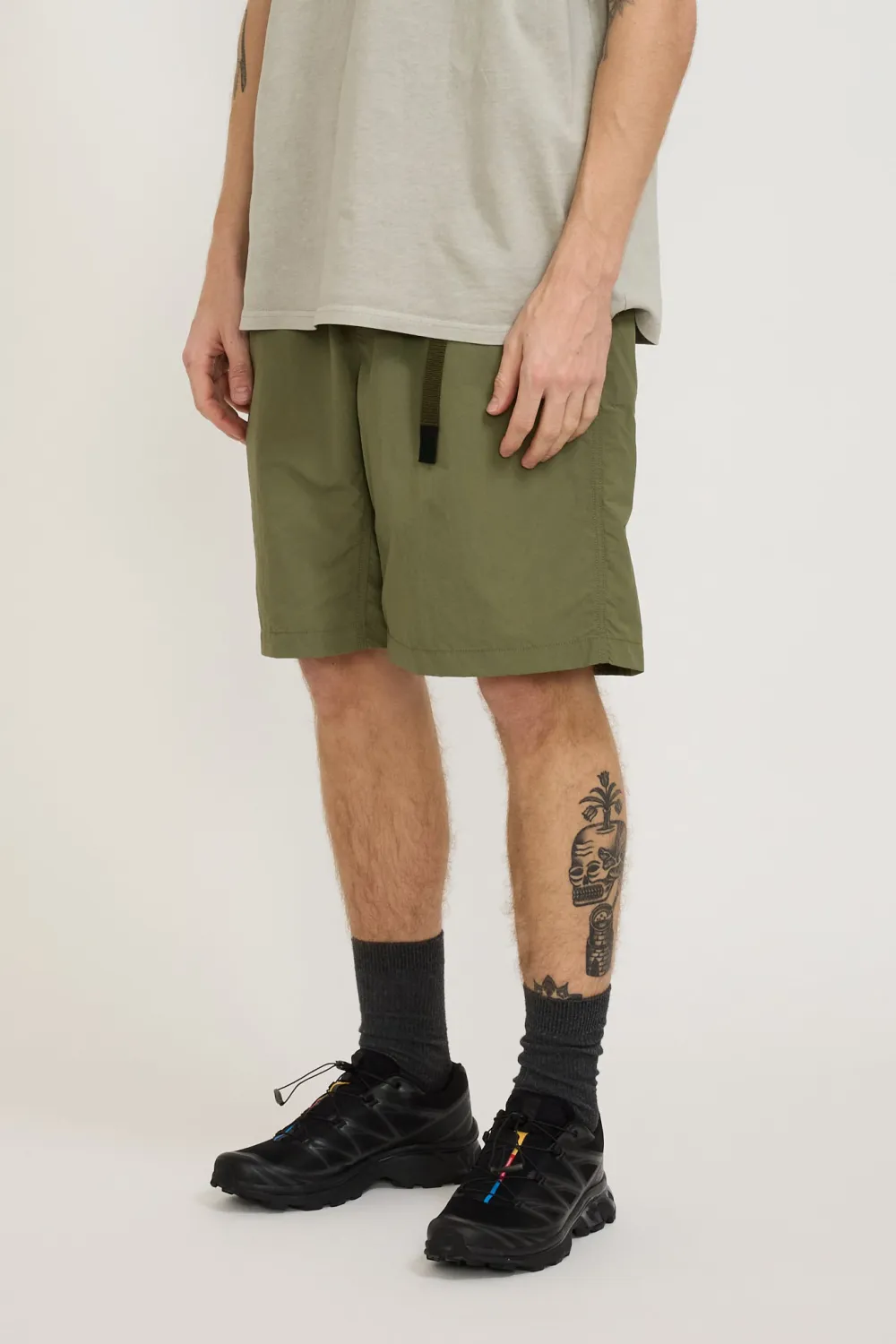 Olive Green Nylon Loose Fit Shorts