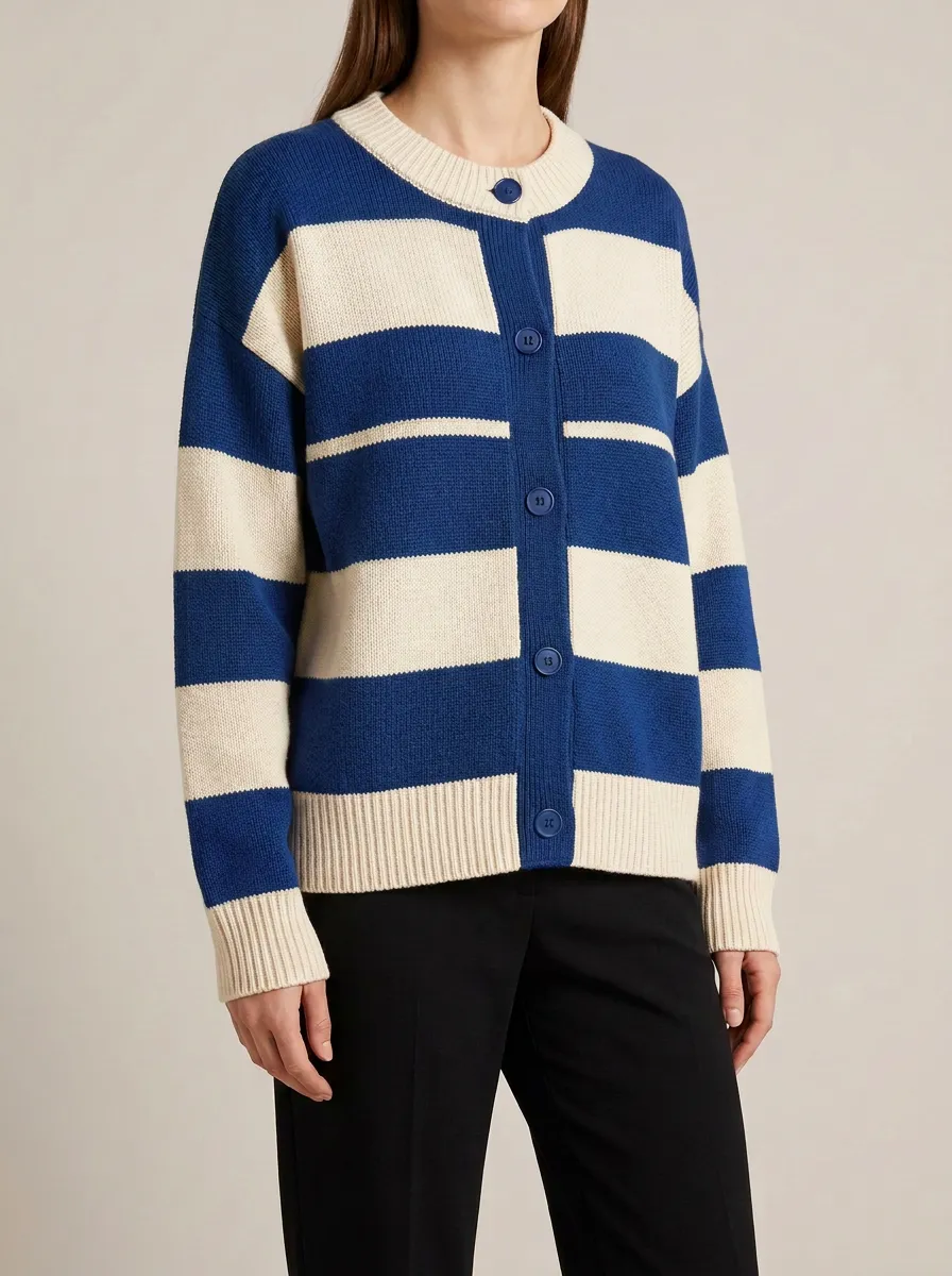 Striped Rugby Striped Button Front Cardigan