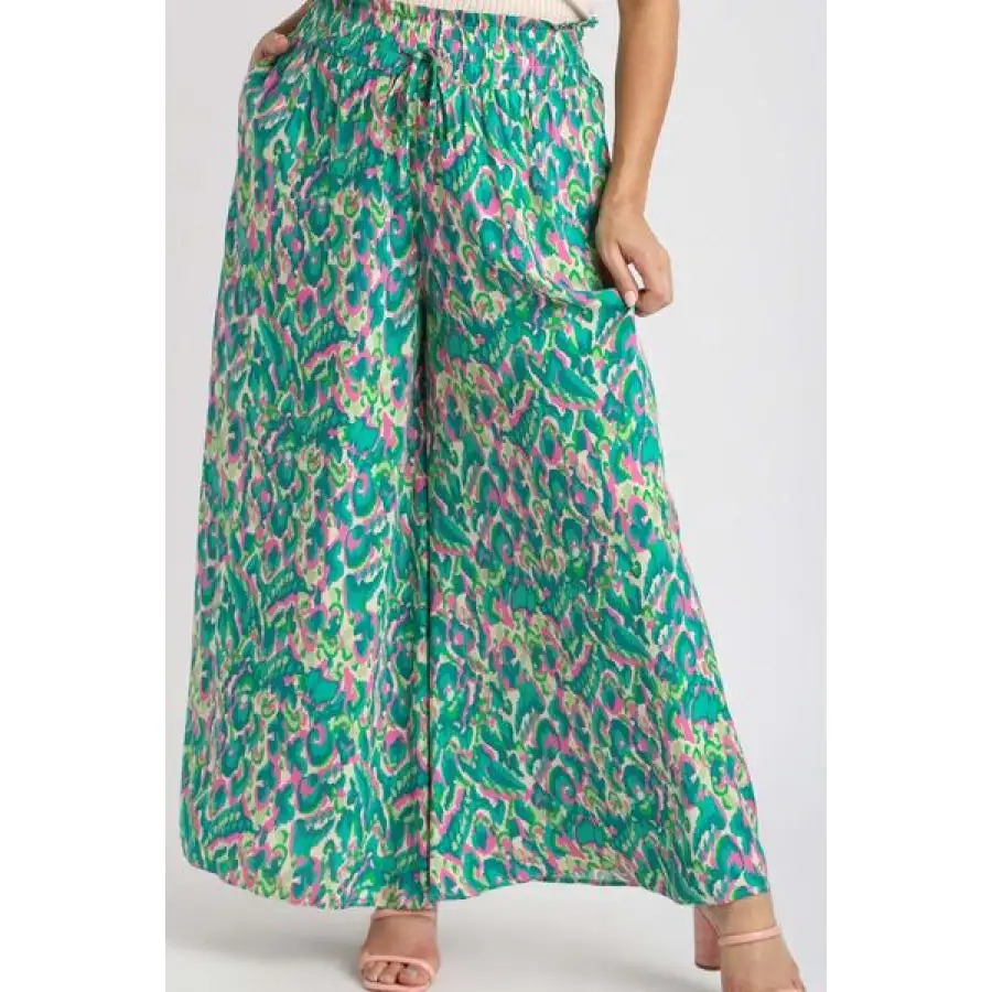 Full Size Mixed Print High Waist Wide Leg Pants Plus Size