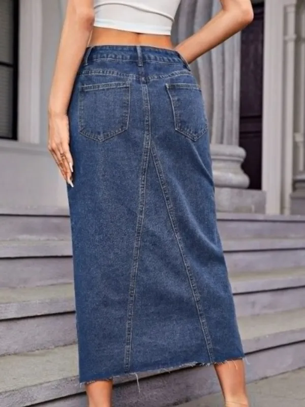 Layered Denim Cotton Blend Detail Skirt