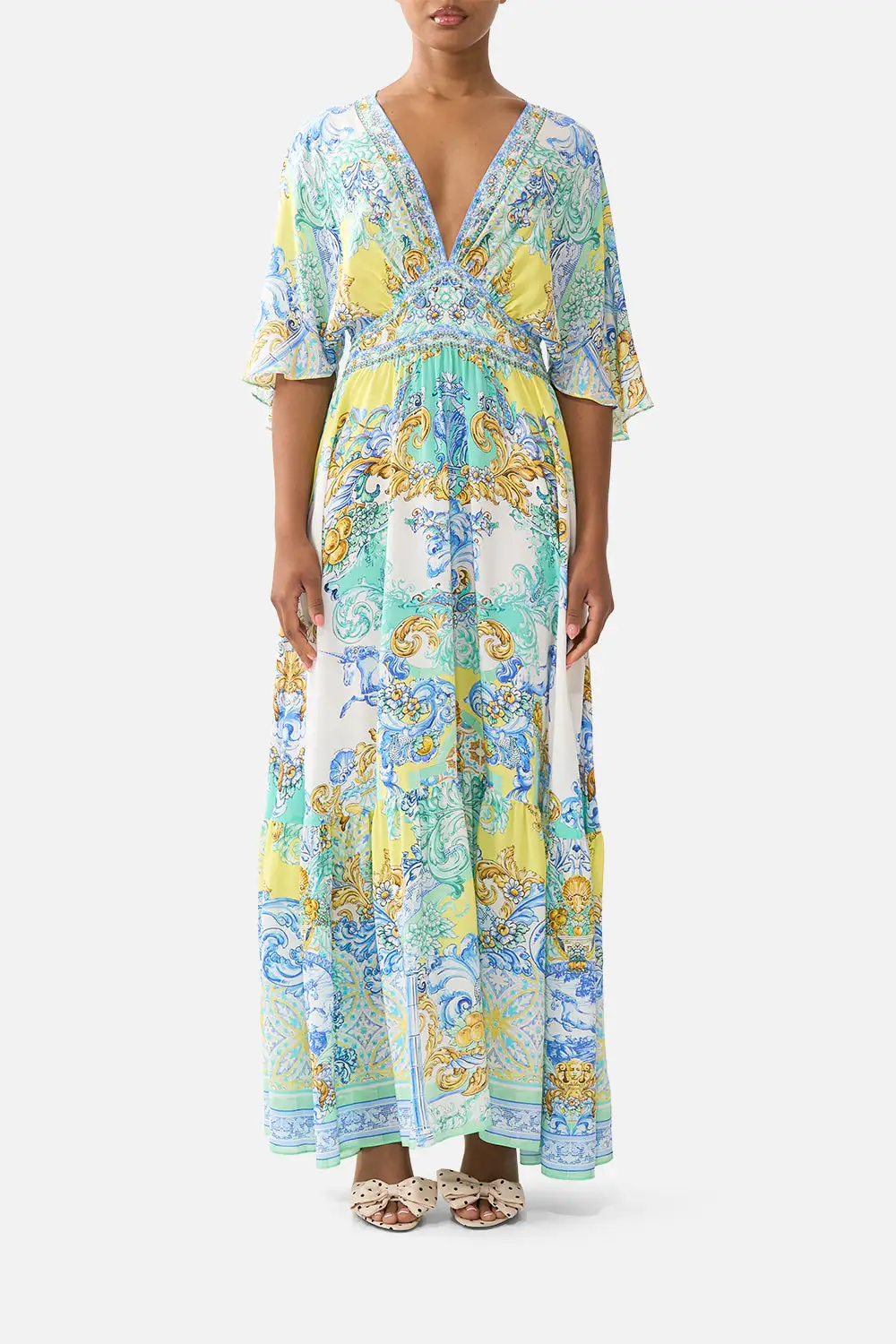 Waisted Dress with Hem Ruffle