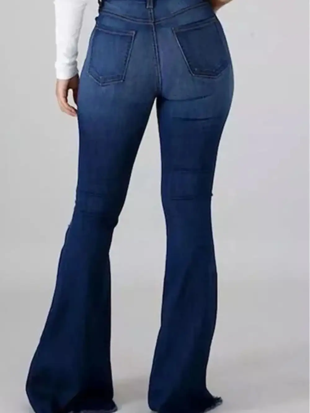 Balanced Flare Leg Raw Hem Distressed Denim Jeans