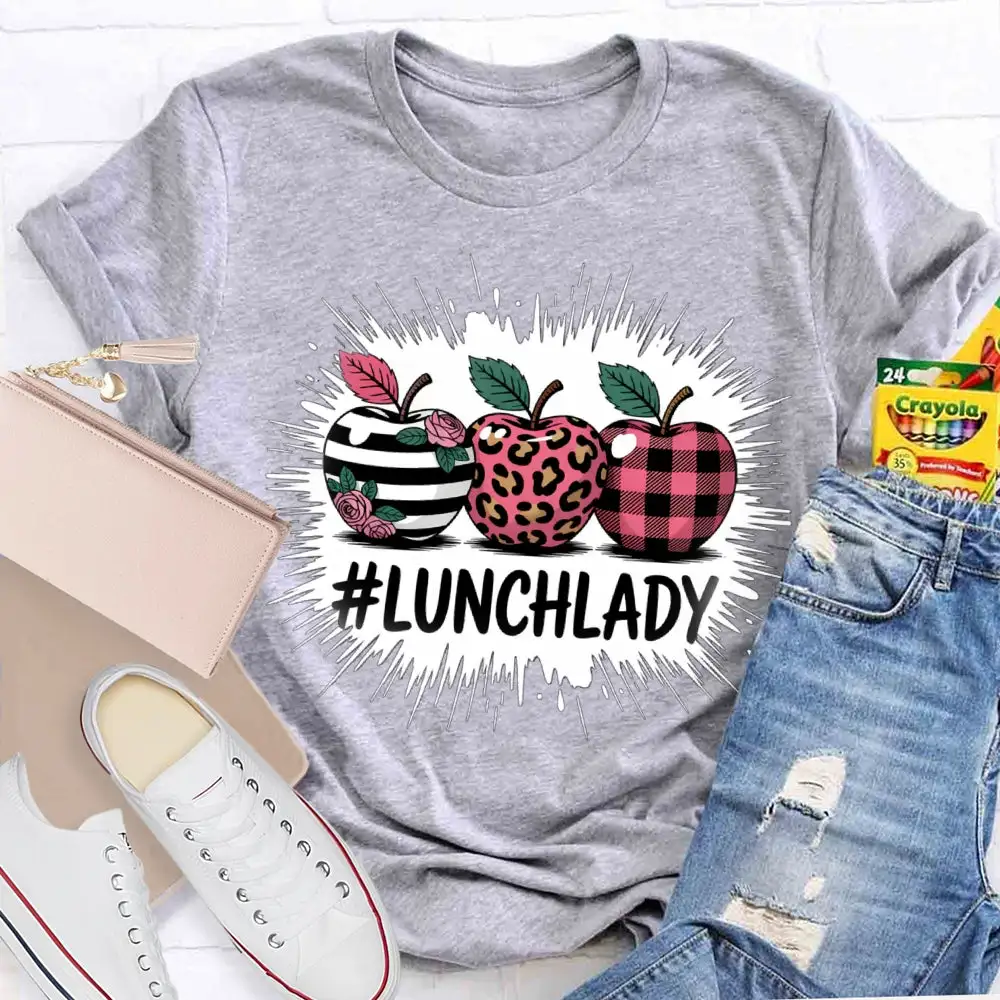Lunch Lady Red Leopard Print Apple T-Shirt