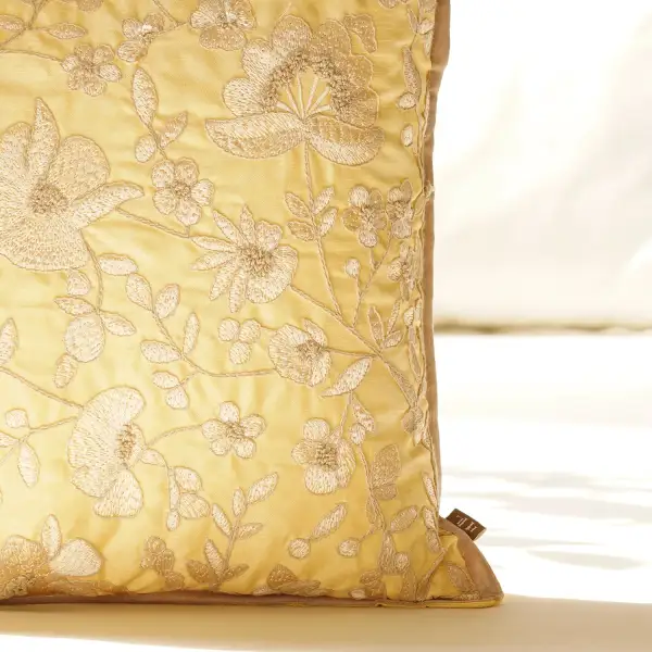 Yellow Bloom Embroidered Cushion Cover