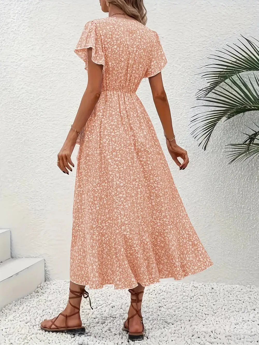 Ruffle Hem Wrap Midi Dress