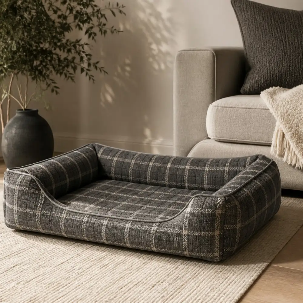 Plaid Bolster Pet Sofa Bed