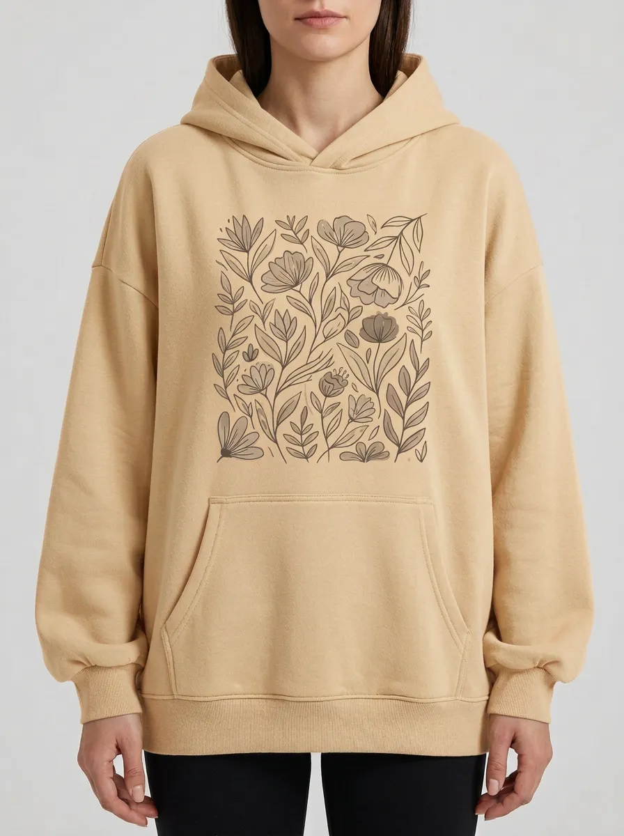 Botanical Floral Line Art Hoodie
