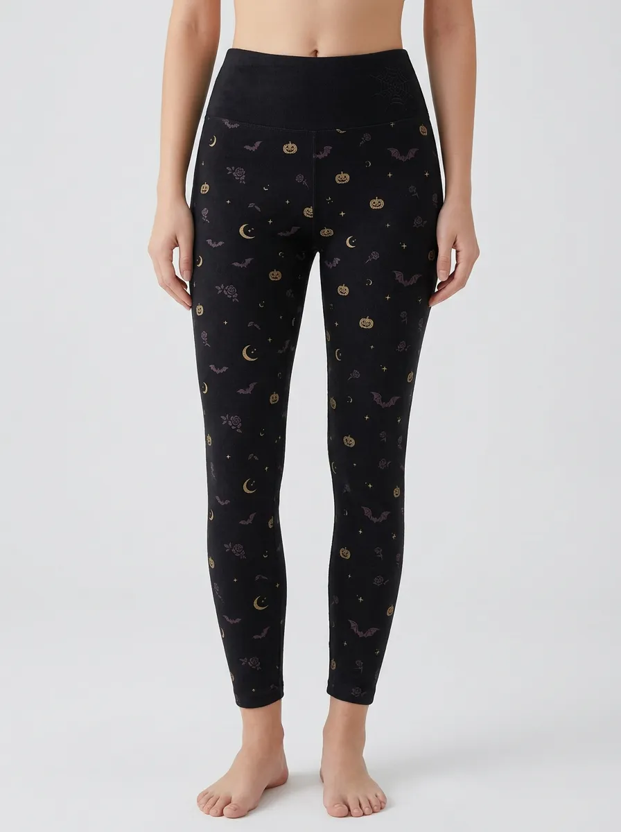 Women's Nightfall Halloween Pumpkin Bat Moon Leggings