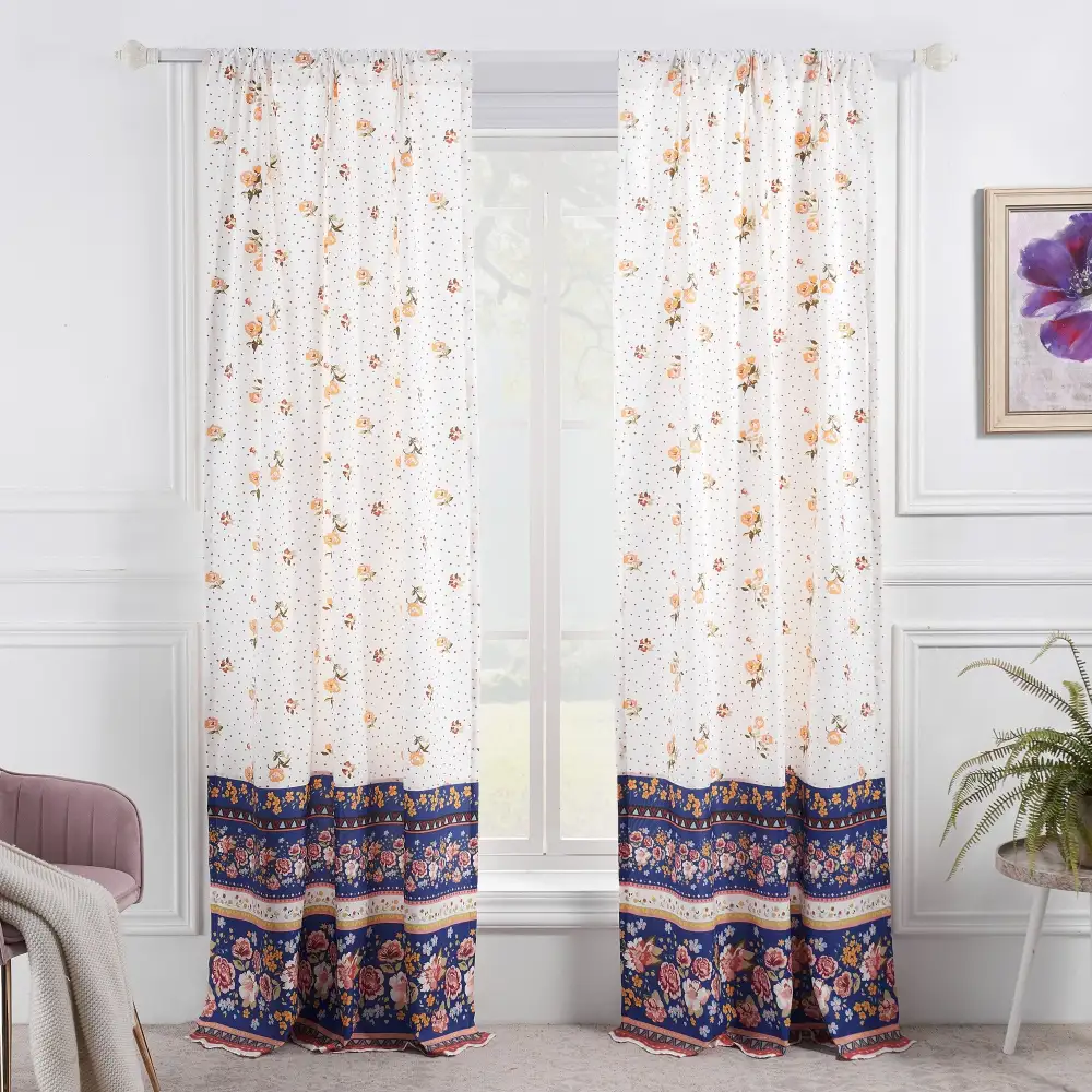 Polyester Polka Dot Rod-Pocket Window Treatment