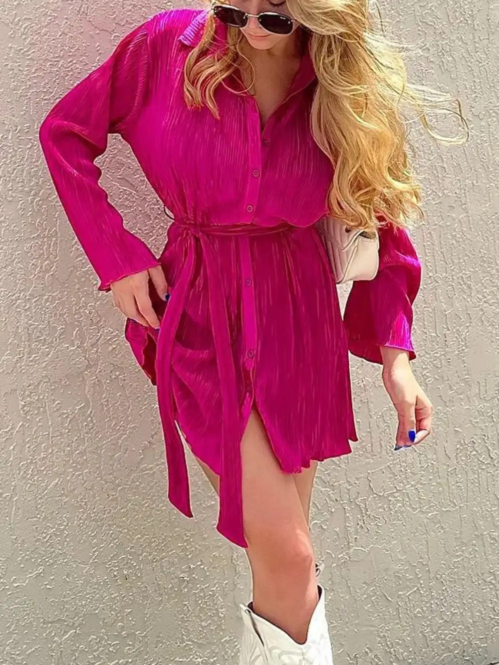 Long-Sleeve Cotton Printed Mini Dress