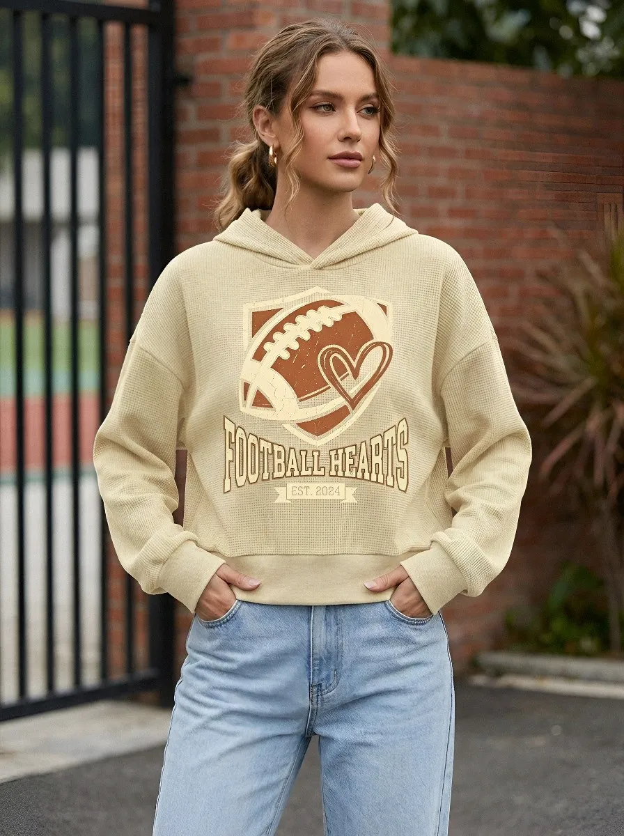 Women's Football Hearts American Football Printed Waffle Hoodie