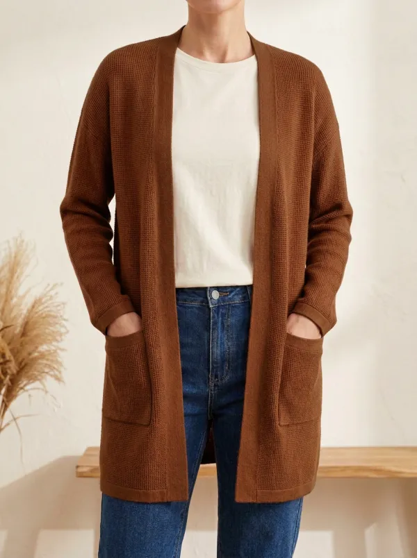 Classic Waffle-Knit Knit Cardigan