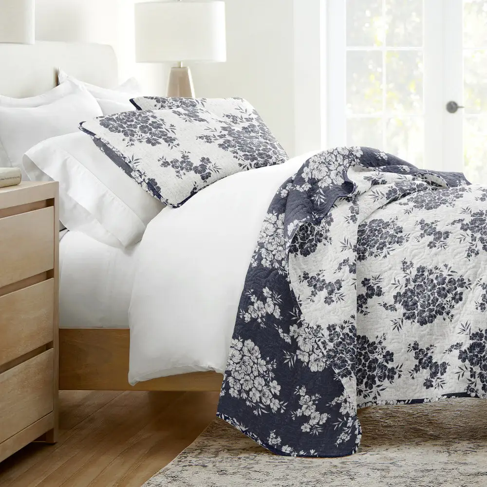 Distressed Bouquet Reversible Quilted Coverlet Set