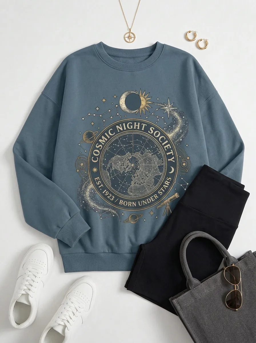 Women's Cosmic Night Society Celestial Map Printed T-shirt