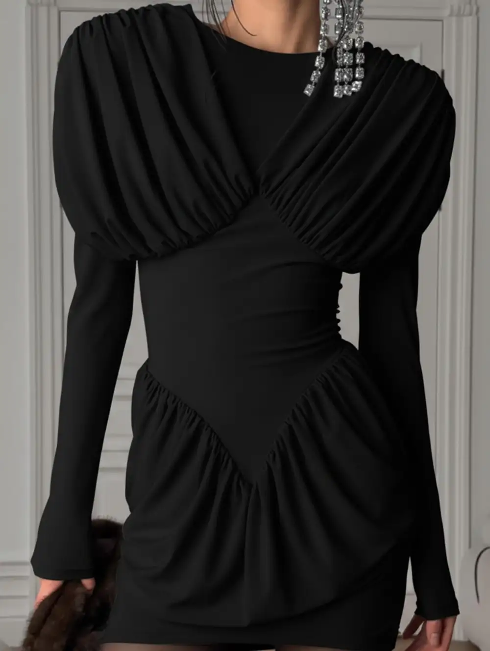 Slim Fit Ruffle Sleeve Bodycon Mini Dress