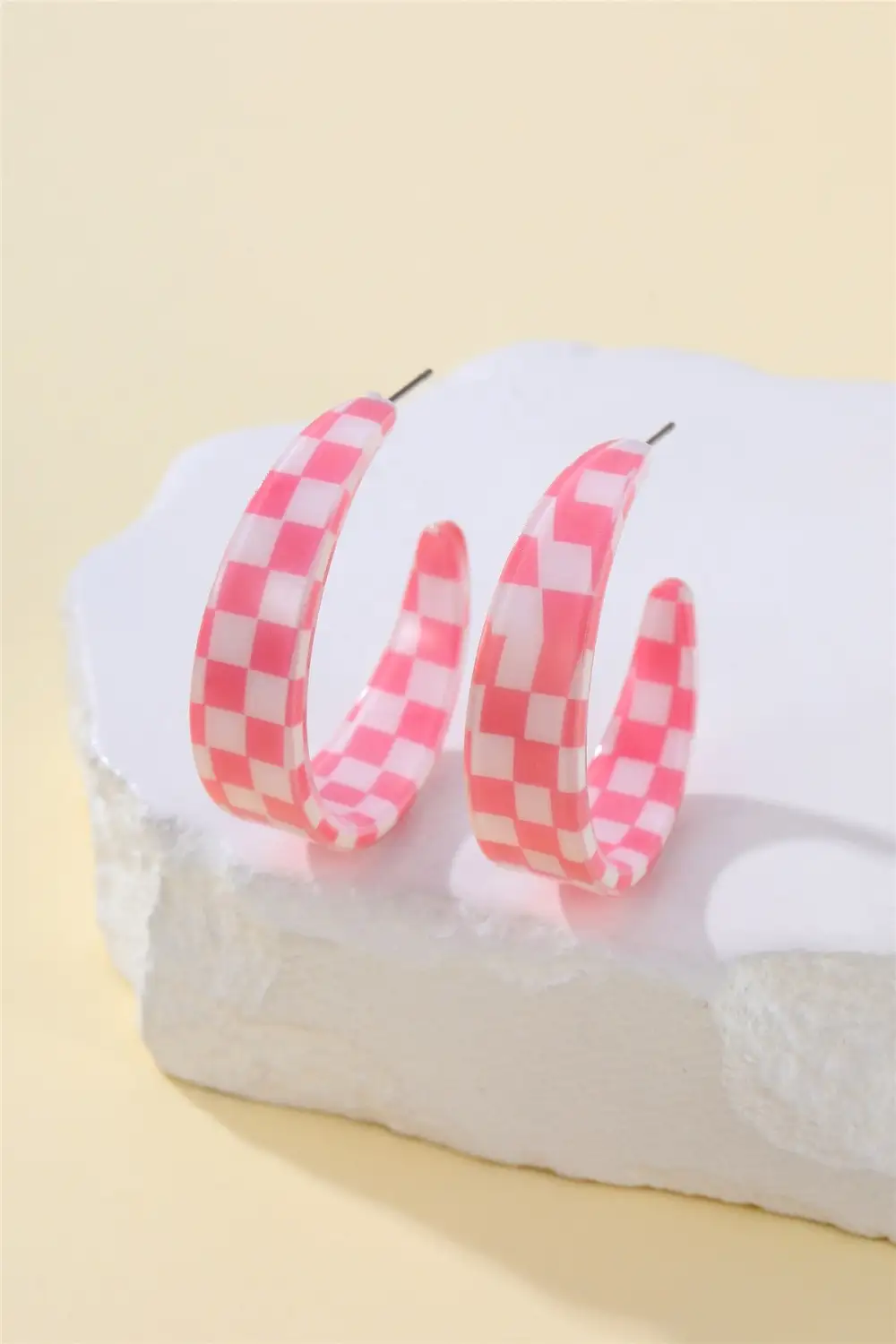 Retro Checkerboard Resin Hoop arrings