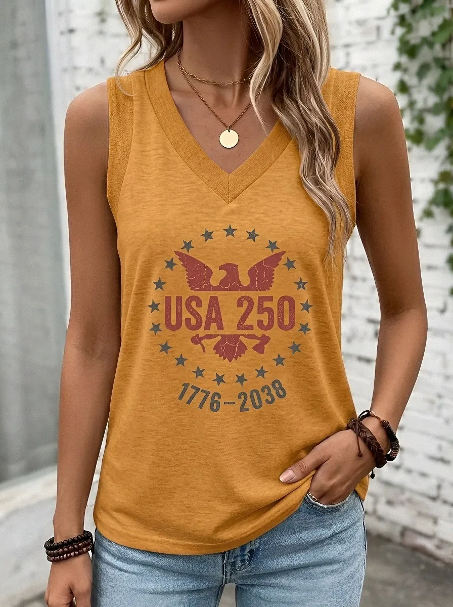 Women's USA 250 Patriotic Eagle Stars Printed Tank Top