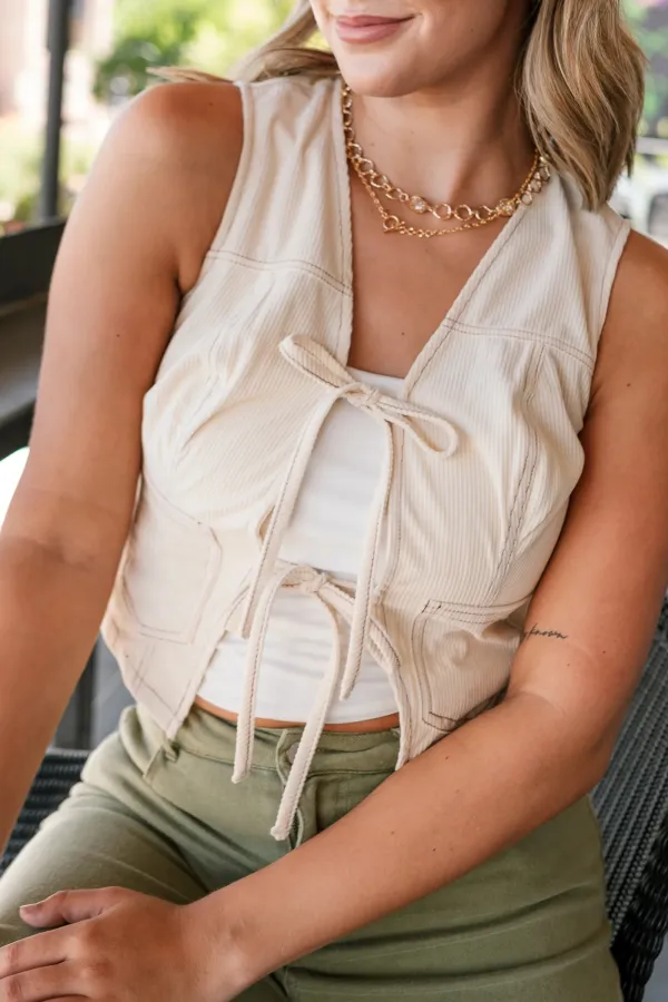 Pocketed Tied Plain Vest