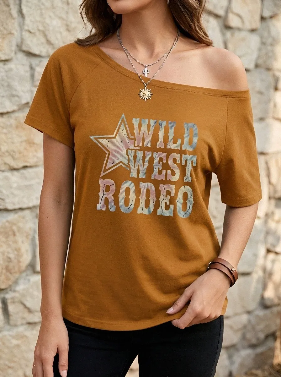 Women's Western Rodeo Star Wild West Tie-Dye Printed T-shirt