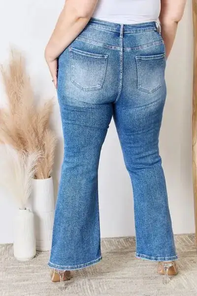 High Rise Ankle Flared Detail Denim Jeans