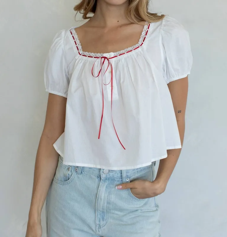 White Cotton Blend Relaxed Blouse