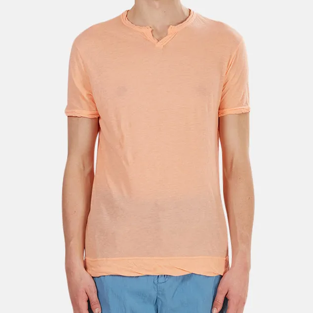 Relaxed V-Neck Cotton Slit-Neck T-Shirt