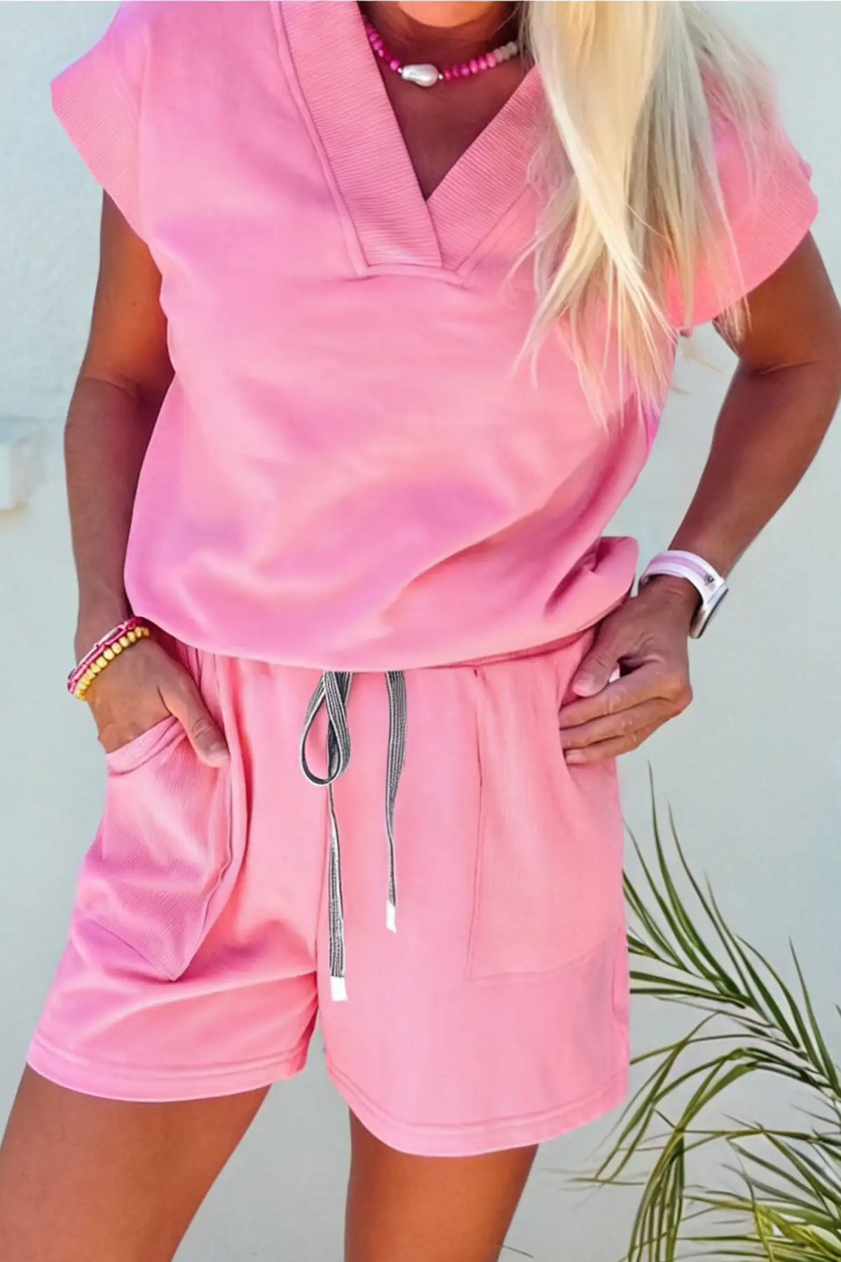 Refined Refined Drawstring Two-Piece Top and Shorts Set