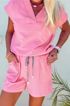 Refined Refined Drawstring Two-Piece Top and Shorts Set