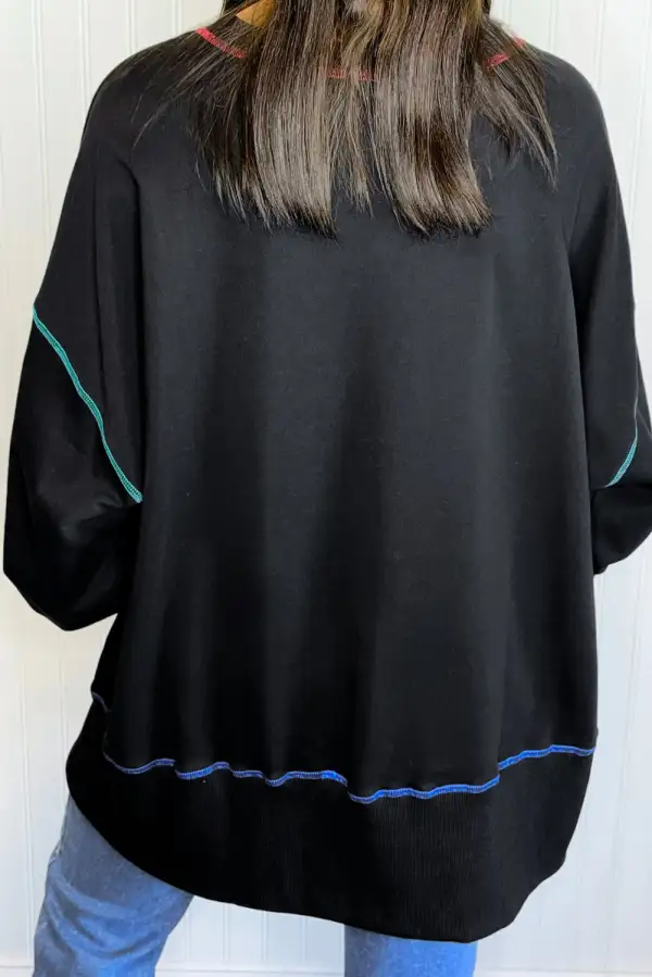 Contrast Stitching Split Relaxed Sweatshirt